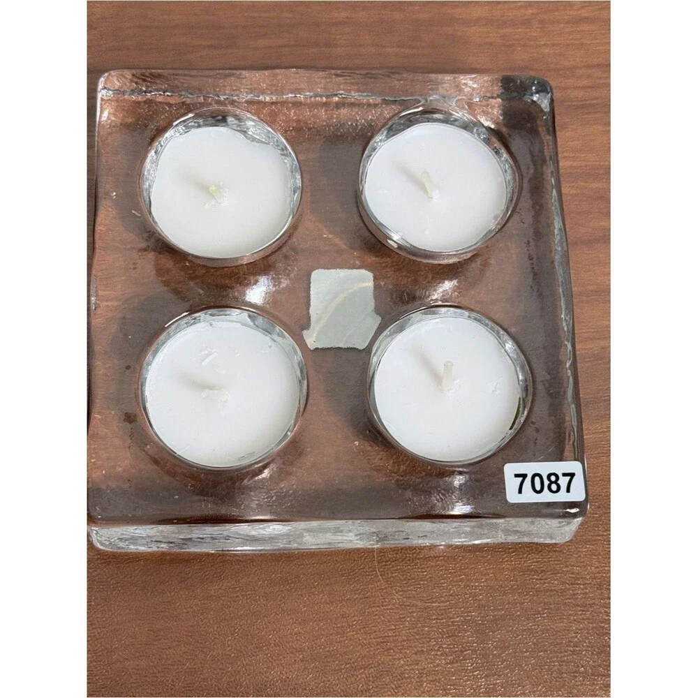 Crate&Barrel Clear Glass Four-Tea Light Candle Holder